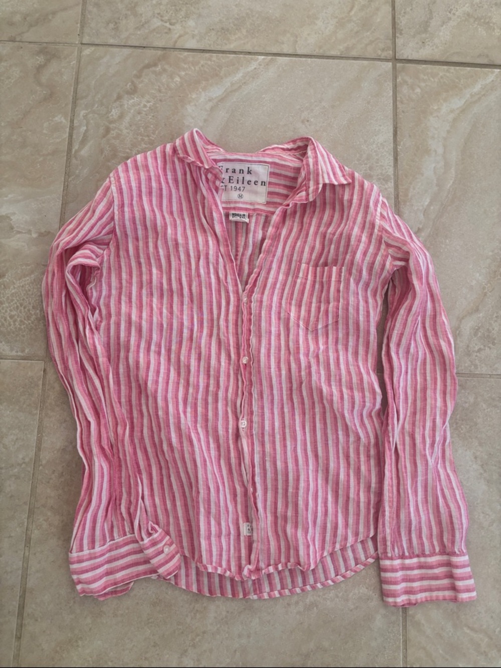 Frank & Eileen linen button down pink striped top Size Medium